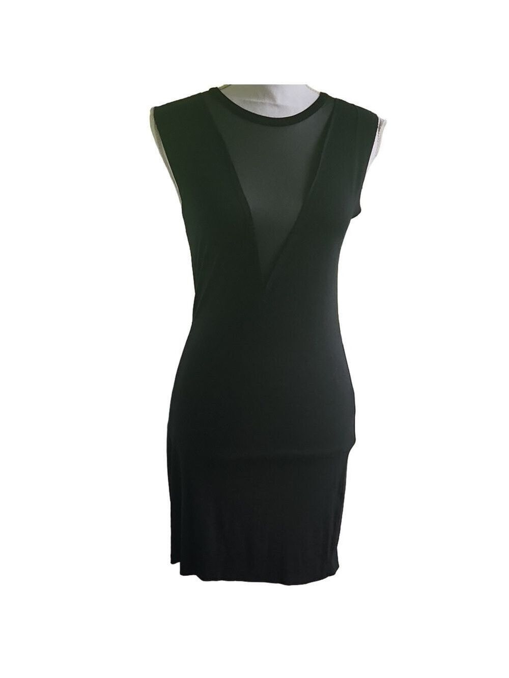 Don't Ask Why Sheer V-Dip Dress One Size Black Tshirt Material Viscose Nylon